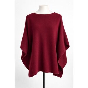 LANDS' END 100% Cashmere Sweater Poncho-Style Kimono Sleeve Burgundy 0-4